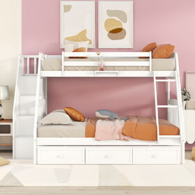 Twin-Over-Full Bunk Bed with Drawers, Ladder and Storage Staircase, White LT000223AAK