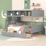 Twin over Full Bunk Bed with Shelfs, Storage Staircase and 2 Drawers, Gray LT000228AAE-1