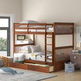 Twin-Over-Twin Bunk Bed with Ladders and Two Storage Drawers (Walnut) LT000265AAD