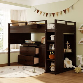 Loft Bed with Rolling Cabinet and Desk - Espresso