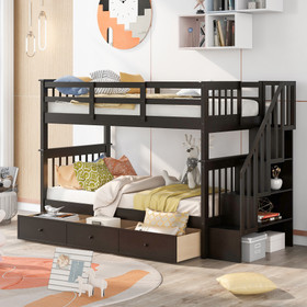 Stairway Twin-Over-Twin Bunk Bed with Three Drawers for Bedroom, Dorm - Espresso LT000309AAP