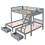 Full over Twin & Twin Bunk Bed, Wood Triple Bunk Bed with Drawers and Guardrails, Gray LT000343AAE