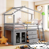 Twin Size House Bed with Cabinet and Drawers, Gray LT000349AAE