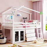 Twin Size House Bed with Cabinet and Drawers, White LT000349AAK