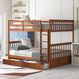 Full-Over-Full Bunk Bed with Ladders and Two Storage Drawers (Walnut) LT000365AAD