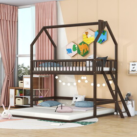Twin over Twin-Twin House Bunk Bed with Extending Trundle and Ladder LT000448AAP