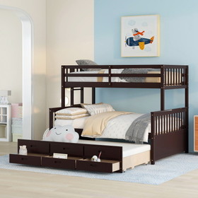 Twin-Over-Full Bunk Bed with Twin Size Trundle, Separable Bunk Bed with Drawers for Bedroom - Espresso