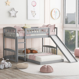 Twin over Twin Bunk Bed with Slide and Ladder, Gray LT000514AAE