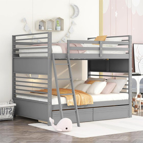 Full Over Full Wood Bunk Bed with Two Drawers - Gray LT000521AAE