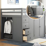 Full Size Wood Loft Bed with Built-in Wardrobes, Cabinets and Drawers, Gray LT000524AAE
