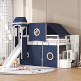 Twin Size Loft Bed with Tent and Tower - Blue LT000568AAC