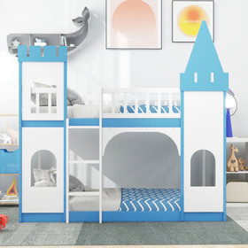 Twin Over Twin Castle Bunk Bed with Ladder - Blue LT000799AAC