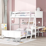 Twin over Full Bunk Bed with Desk, White