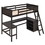 Twin size Loft Bed with Shelves and Desk, Wooden Loft Bed with Desk - Espresso LT001537AAP