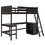 Twin size Loft Bed with Shelves and Desk, Wooden Loft Bed with Desk - Espresso LT001537AAP