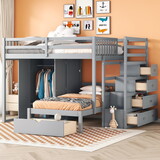 Full over Twin Bunk Bed with Wardrobe, Drawers, Gray LT001605AAE