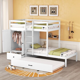 Twin-over-twin Bunk Bed with Wardrobe, Drawers and Shelves, White LT004200AAE