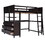 Full size Loft Bed with Drawers and Desk, Wooden Loft Bed with Shelves - Espresso LT011529AAP