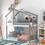 Twin over Twin Bunk Bed Wood Bed with Roof, Window, Ladder (Gray) LT100008AAE