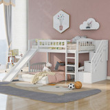 Stairway Twin Over Twin Bunk Bed with Two Drawers and Slide, White LT100156AAK