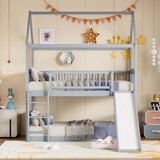 Twin over Twin Bunk Bed with Slide, House Bed with Slide, Gray LT100213AAE-1