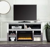 Acme Noralie TV Stand w/Fireplace Mirrored & Faux Diamonds