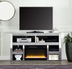 Acme Noralie TV Stand w/Fireplace Mirrored &amp; Faux Diamonds