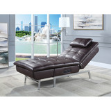 ACME Padilla Chaise Lounge w/Pillow & USB Port in Brown Fabric LV00825
