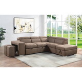 ACME Acoose Sleeper Sectional Sofa w/2 Pullout Stools, Brown Fabric LV01025