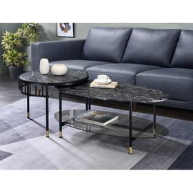ACME Silas Nesting Coffee Table, Faux Marble Top & Black Finish LV01088