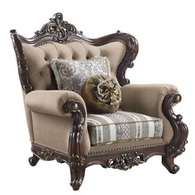ACME Ragnar Chair w/2 Pillows, Light Brown Linen & Cherry Finish LV01124