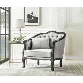 ACME Samael Chair w/Pillow, Gray Linen & Dark Brown Finish LV01129