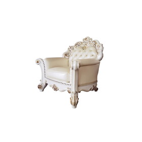 ACME Vendom Chair w/Pillow, Champagne PU & Antique Pearl Finsih LV01326