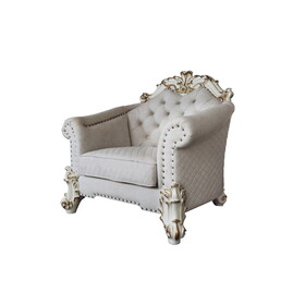ACME Vendom II Chair w/2 Pillows, Two Tone Ivory Fabric & Antique Pearl Finsih LV01331