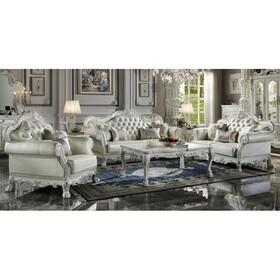 ACME Dresden Sofa w/4 Pillows, Synthetic Leather & Bone White Finish LV01688