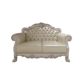 ACME Dresden Loveseat w/3 Pillows, Synthetic Leather & Bone White Finish LV01689