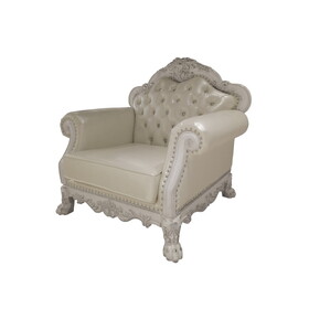 ACME Dresden Chair w/2 Pillows, Synthetic Leather & Bone White Finish LV01690
