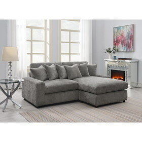 ACME Tavia Sectional Sofa w/6 Pillows, Gray Corduroy LV01882