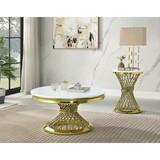 ACME Fallon Coffee Table, Engineering Stone & Gold Finish LV01957
