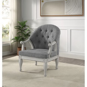 ACME Florian Chair, Gray Fabric & Antique White Finish LV02121