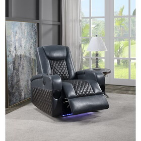 ACME Alair Power Motion Recliner w/Bluetooth Speaker & Cooling Cup Holder, Blue & Black Leather Aire LV02459