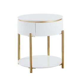 ACME Daveigh End Table, White High Gloss & Gold Finish