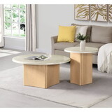 ACME Qwin Coffee Table, Marble Top & Oak Finish LV03005