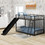 Metal Bunk Bed with Slide, Twin over Twin, Black MF285671AAB