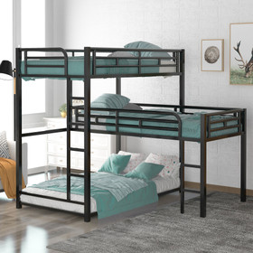L-shaped Metal Triple Twin Size Bunk Bed, Black MF285891AAB
