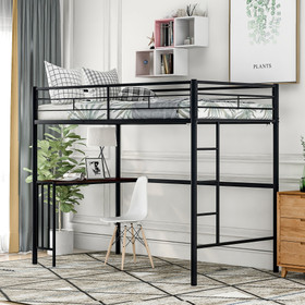 Twin Metal Bunk Bed with Desk, Ladder and Guardrails, Loft Bed for Bedroom, Black MF286452AAB