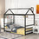 House Platform Bed with Roof and Chimney Design,Black MF286613AAB