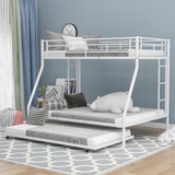 Twin Over Full Bed with Sturdy Steel Frame, Bunk Bed with Twin Size Trundle, Two-Side Ladders, White Mf286667Aak