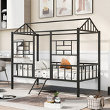 Metal House Bed Frame Twin Size with Slatted Support No Box Spring Needed Black MF289091AAB