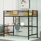 Twin Metal Loft Bed with Desk and Shelve, Black MF292037AAB